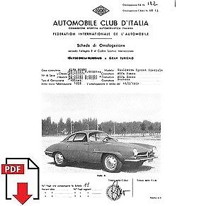 1959 Alfa Romeo Giulietta Sprint Speciale FIA homologation form PDF download (ACI)
